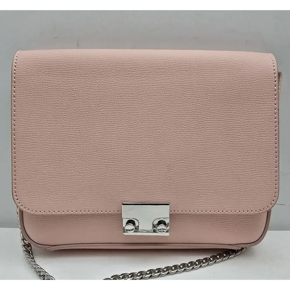 Loeffler Randall Leather Crossbody Clutch Salmon Pink Chain Strap Envelope Bag